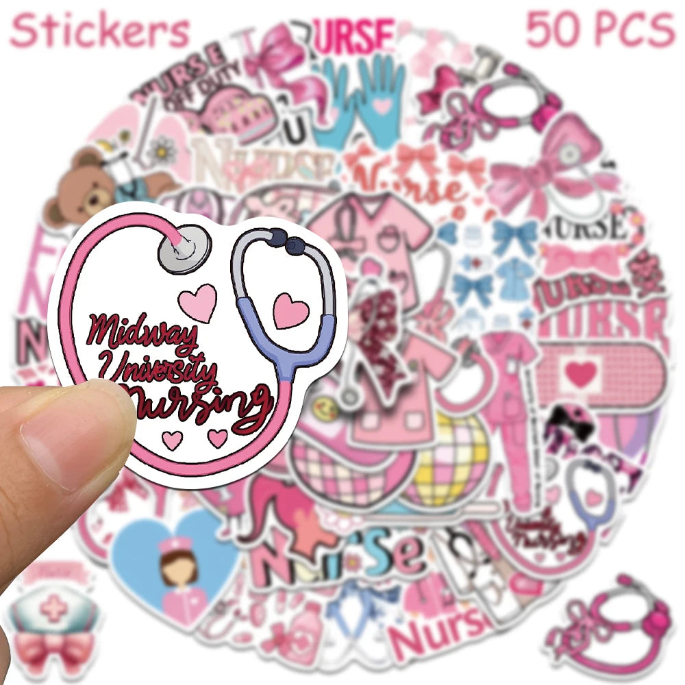Pink Bow Nurse Sticker Pack (50-Piece) for nurses and healthcare workers product view 2