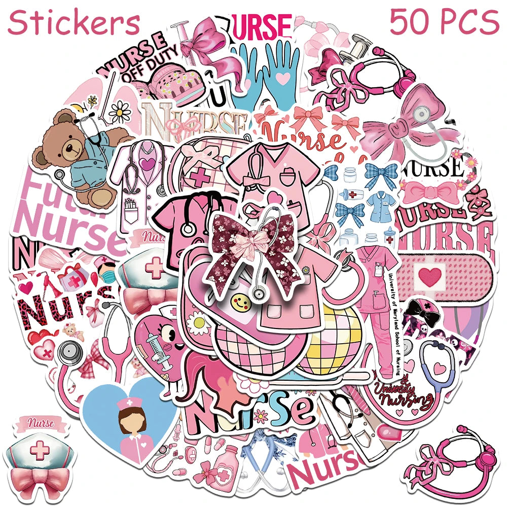 Pink Bow Nurse Sticker Pack (50-Piece) for nurses and healthcare workers product view 7