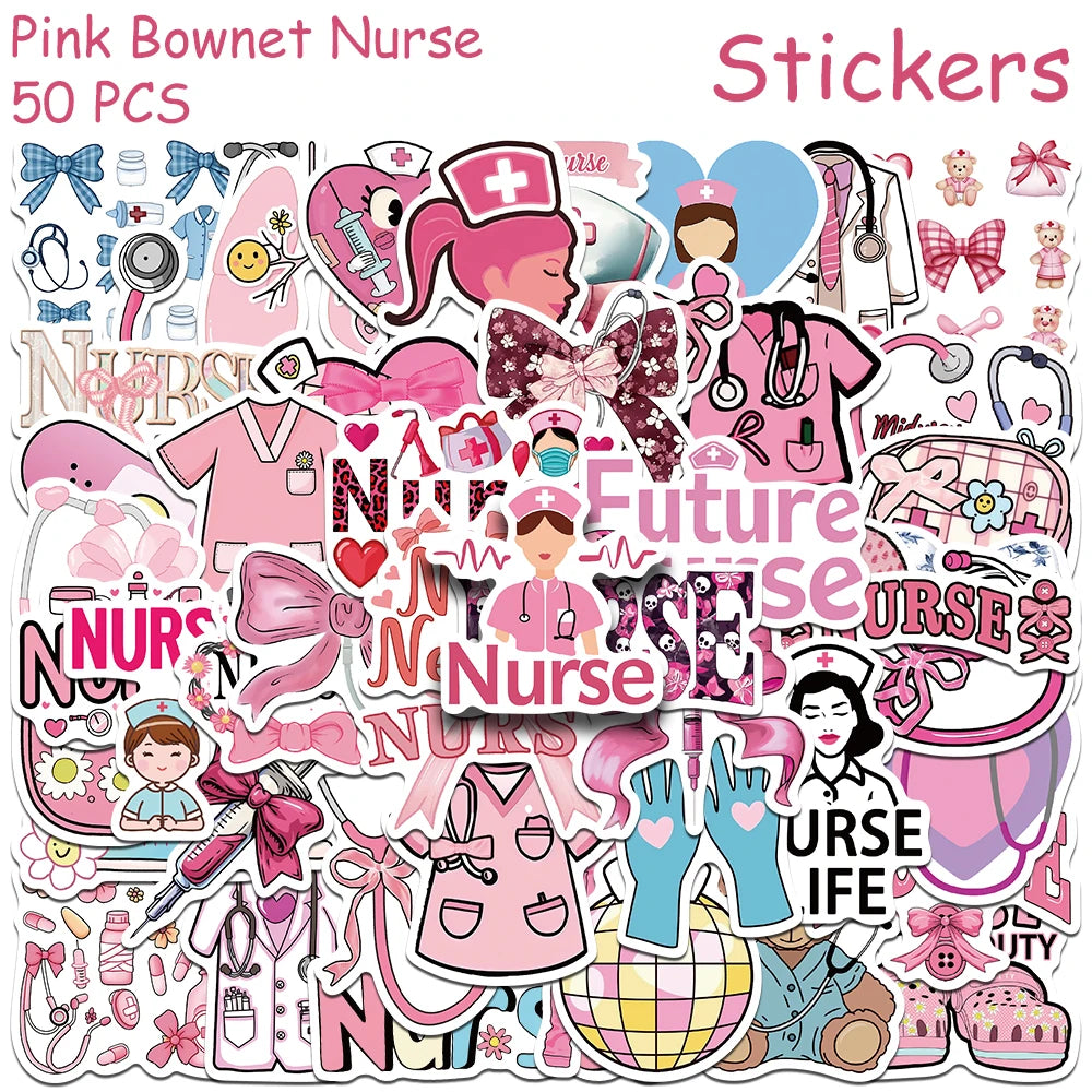 Pink Bow Nurse Sticker Pack (50-Piece) for nurses and healthcare workers