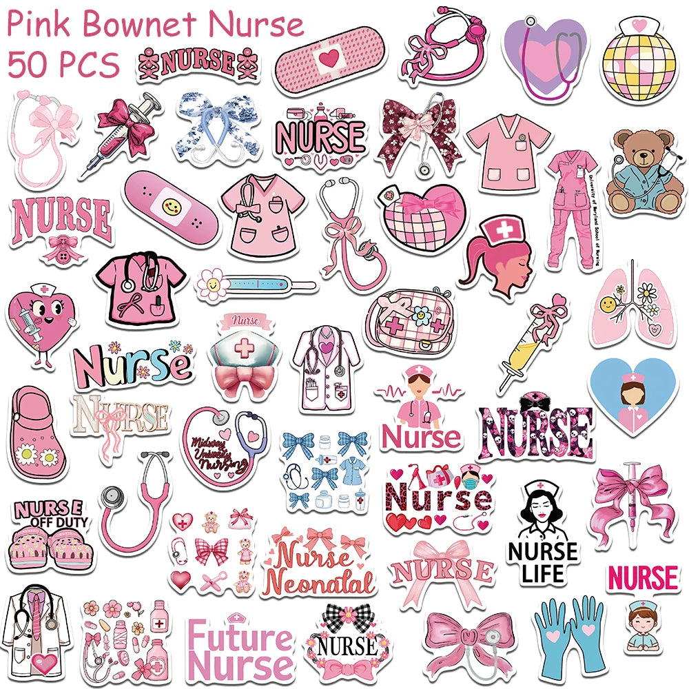 Pink Bow Nurse Sticker Pack (50-Piece) for nurses and healthcare workers product view 4