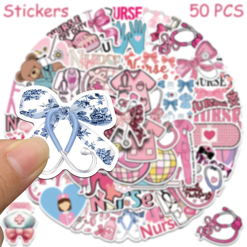 Pink Bow Nurse Sticker Pack (50-Piece) for nurses and healthcare workers product view 3