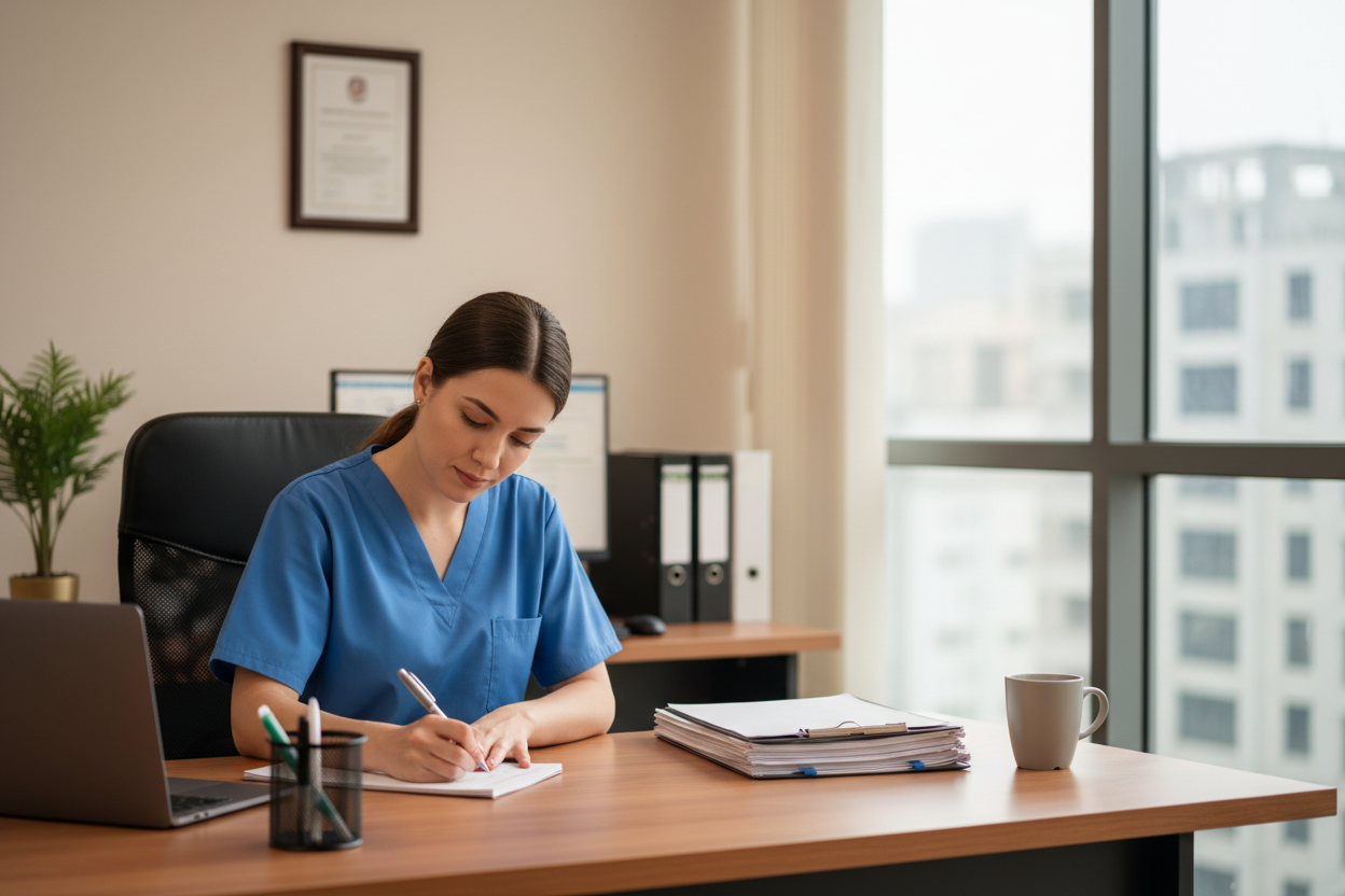 Nurse Writing at Desk